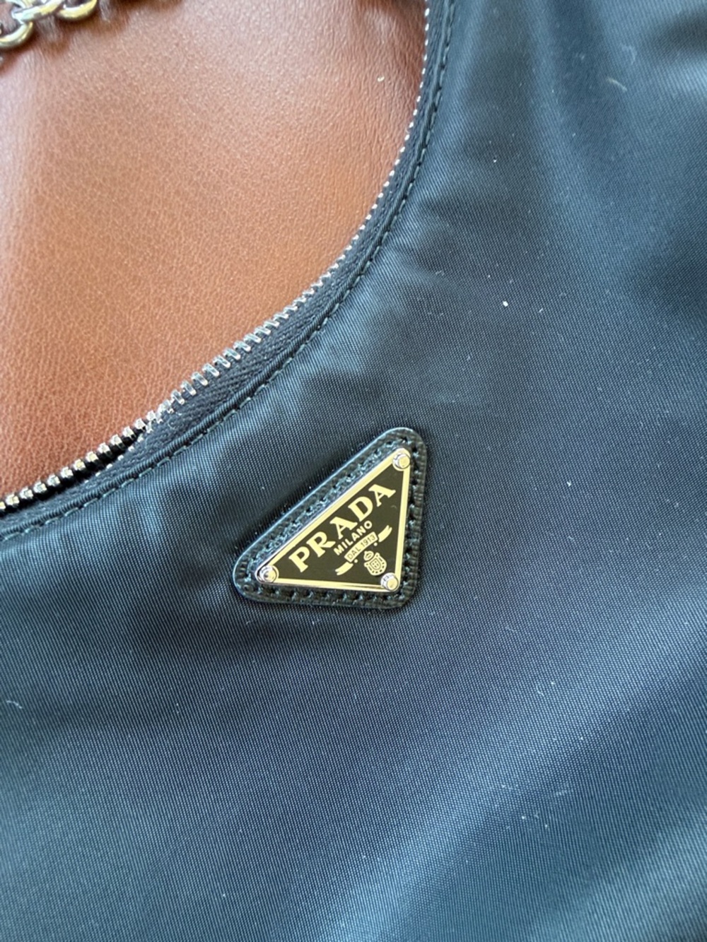 Prada Black Nylon Shoulder Bag with Chain Accent and Strap - Picture 4 of 5